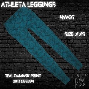 NWOT HTF Athleta Teal Damask Print High Rise Full Length Leggings Roller Derby